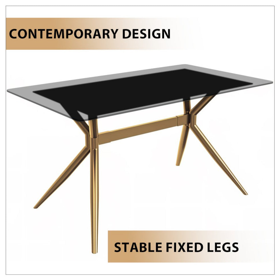 Elega Series Gold Stainless Steel Dining Table 55 With Clear Glass Top