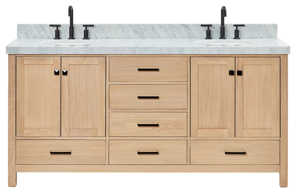 Cambridge 72" Double Bath Vanity With Italian Carrara Marble Top, Oak