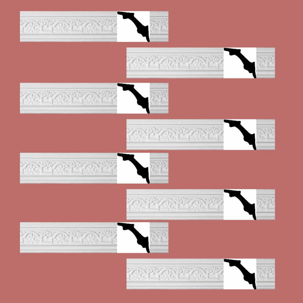 White Urethane Foam Palso - Cornice - Ornate Design 8 Pieces Totaling 782" Long