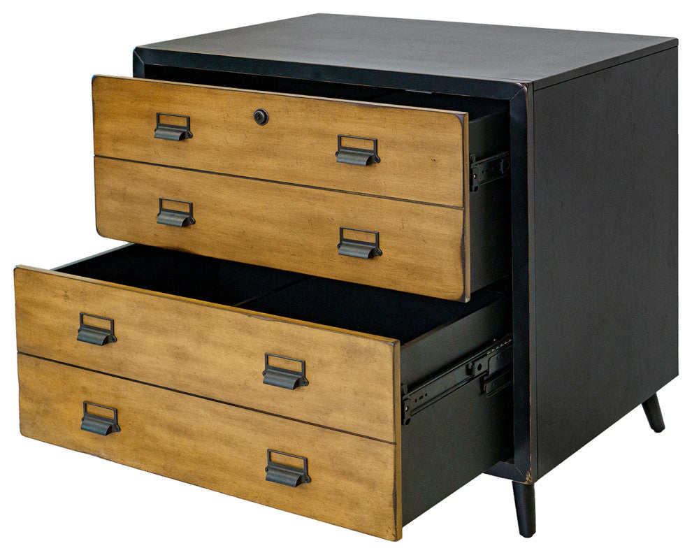 Mid-Century Wood Lateral File, Storage File Drawer, Fully Assembled, Black