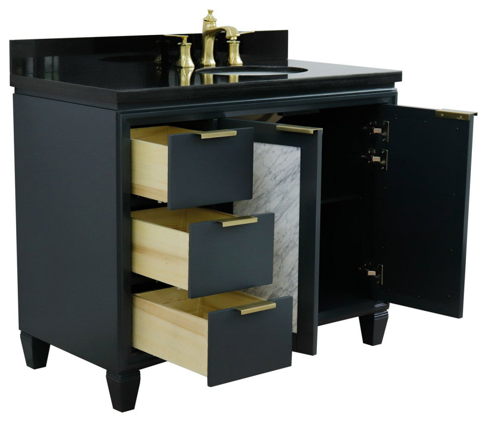 43" Single Vanity, Dark Gray Finish With Black Galaxy