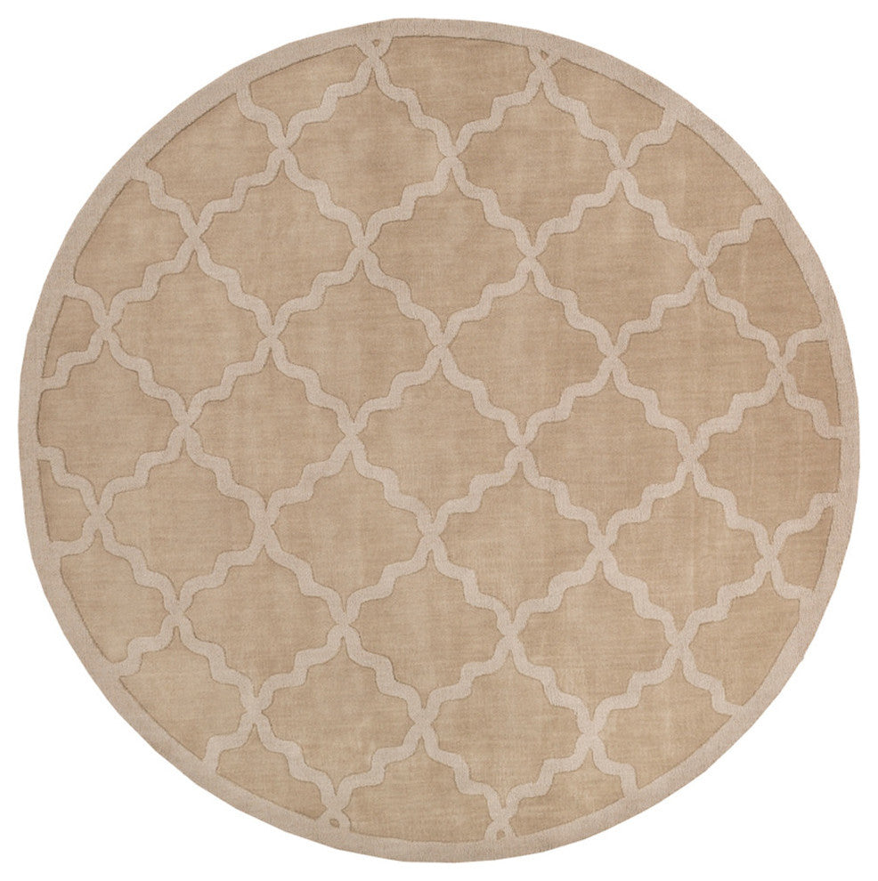Surya Central Park AWHP-4016 Solid & Border Area Rug, Khaki, 6' Round