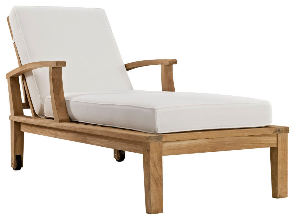 Modway Marina Outdoor Patio Teak Single Chaise, Natural White