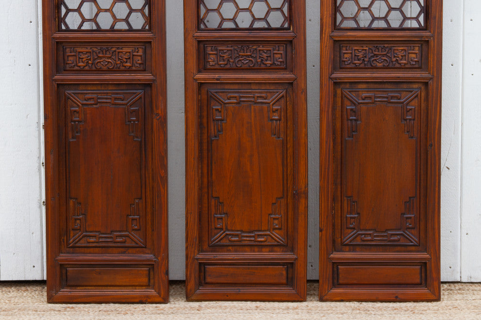 Set of 3 Mid-Century Honeycomb Chinese Panels