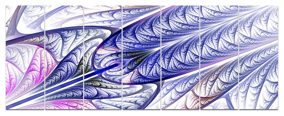 Blue on White Fractal Stained Glass, Abstract Wall Art Canvas, 83"x32", 7 Panels