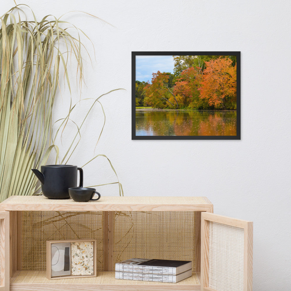 Autumn Tree Line Rural Landscape Framed Photo Paper Wall Art Prints, Black, 16" X 20"