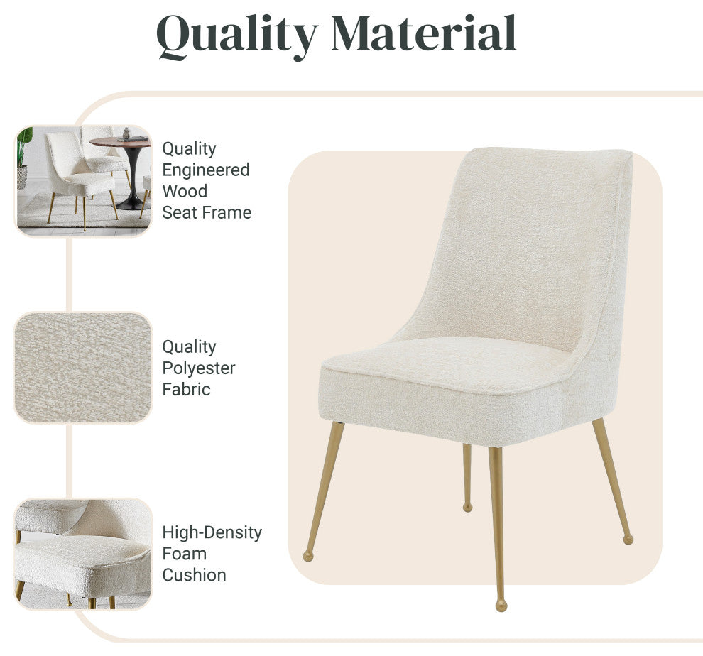 Cedric Fabric Dining Side Chair Gold Legs, Set of 2, Opus Cream