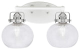 Easton 2 Light Bath Bar, White & Brushed Nickel, 7" Clear Bubble Glass