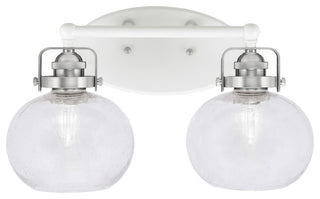 Easton 2 Light Bath Bar, White & Brushed Nickel, 7" Clear Bubble Glass