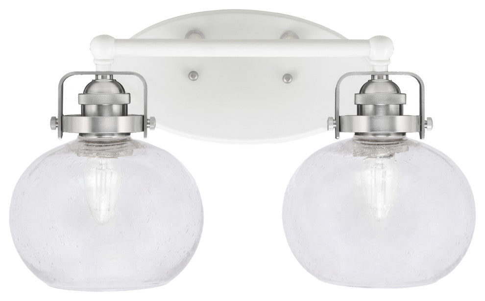 Easton 2 Light Bath Bar, White & Brushed Nickel, 7" Clear Bubble Glass