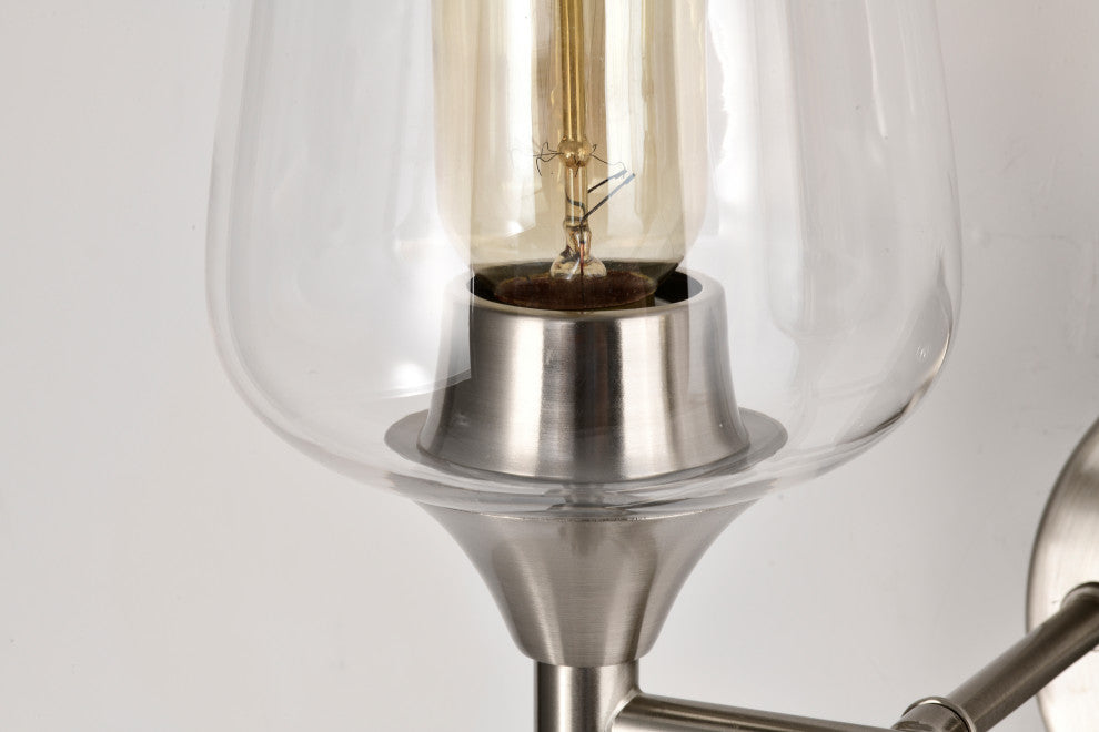 13 in. 2-Light Brushed Nickel Vanity Light With Clear Wine Glass Shades
