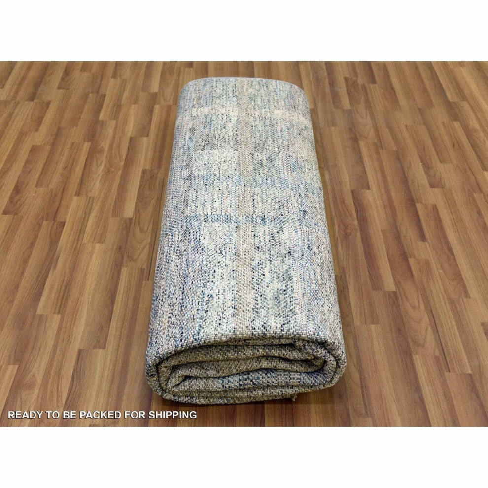 Brown Modern Geometric Opened Up Plaid Design Wool Hand Knotted Rug, 8'2"x10'2"
