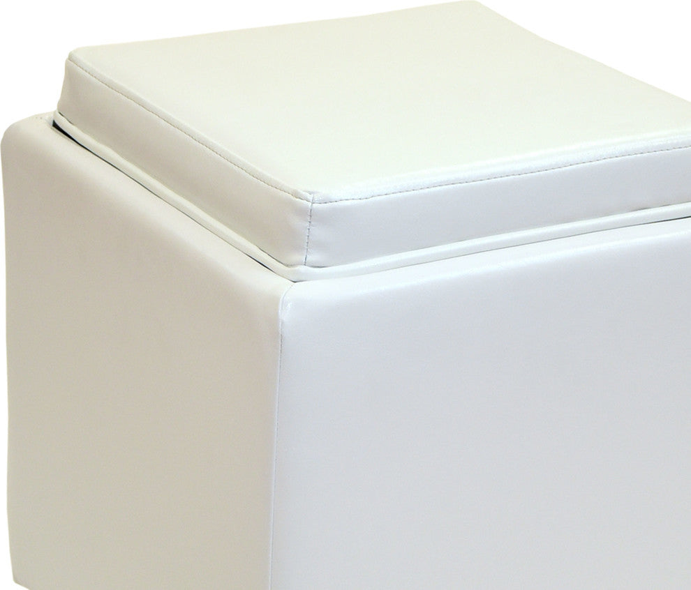 Contemporary Storage Ottoman With Tray, White