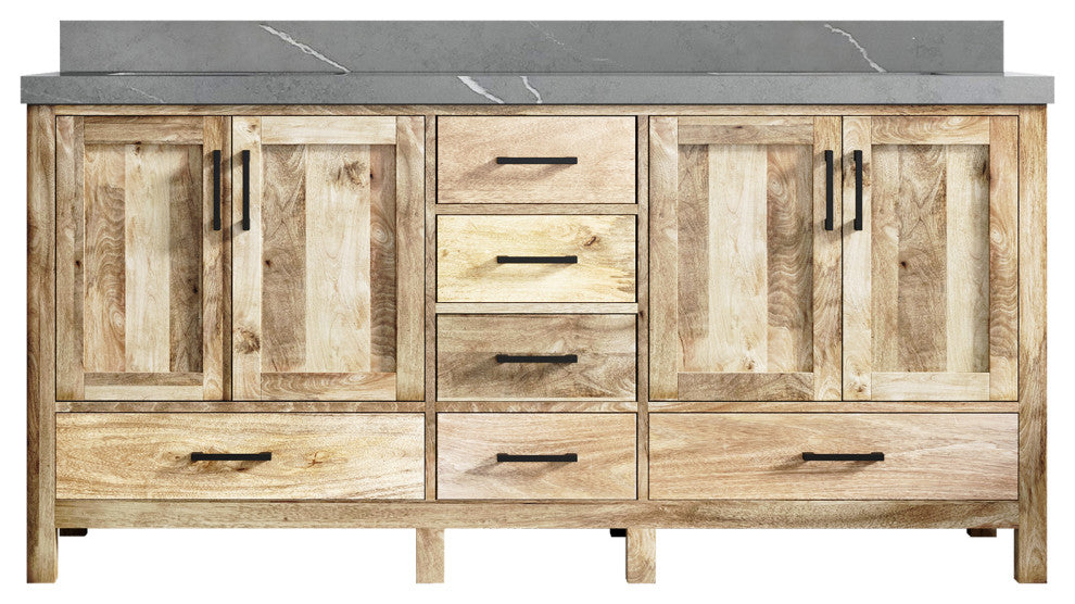 Malibu Mango 72" Double Sink Bath Vanity, White Washed 2" Piatra Gray