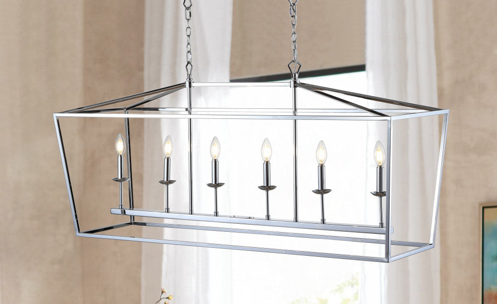 Pagoda Lantern Metal LED Pendant, Chrome, Width: 49"