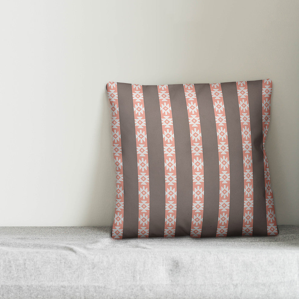 Southwestern Pattern, Pink and Gray Throw Pillow Cover, 20"x20"