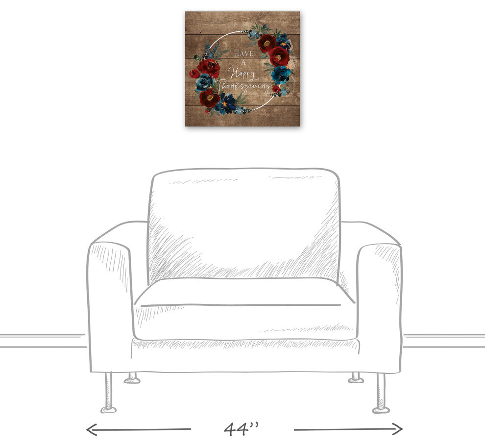 Happy Thanksgiving Floral Wreath 1 16"x16" Canvas Wall Art
