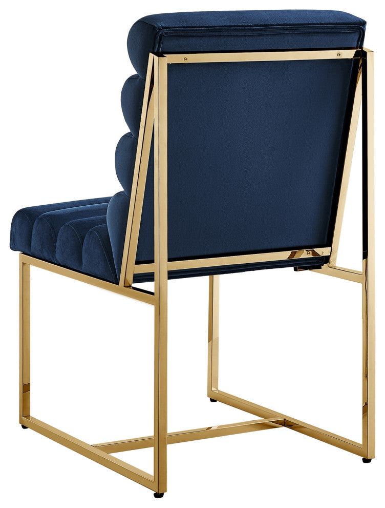 Inspired Home Maddyn Dining Chair, Velvet Navy/Gold