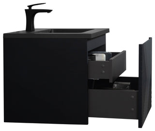 Matte Black Wall Mount Bath Vanity, Integrated Sink, Black Sink, 24"
