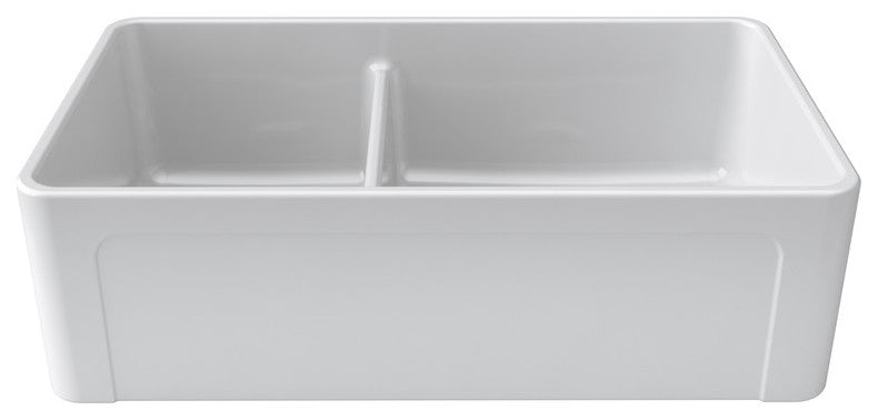 LaToscana Double-Bowl Reversible Fireclay Sink, White, 33"