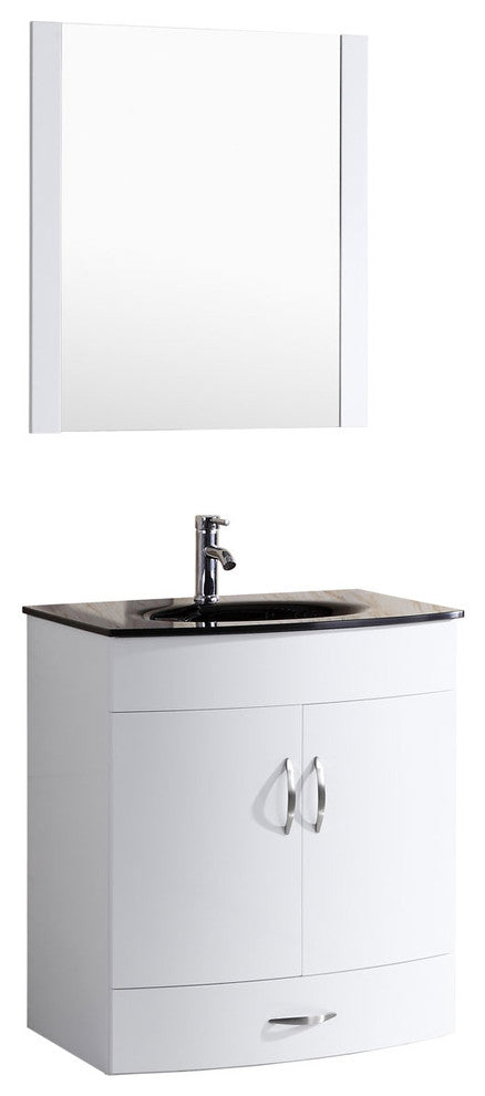 Style 5, 24"W White Vanity Sink Base Cabinet, Mirror, LV5-24W