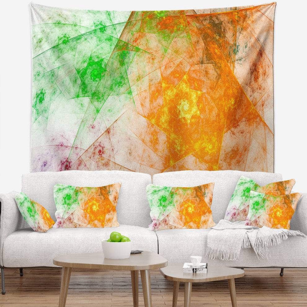 Green Yellow Rotating Polyhedron Abstract Wall Tapestry, 39"x32"