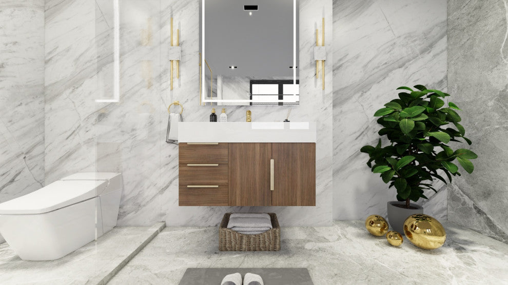 Madison 36" Wall Mounted Vanity With Reinforced Acrylic Sink, Rosewood