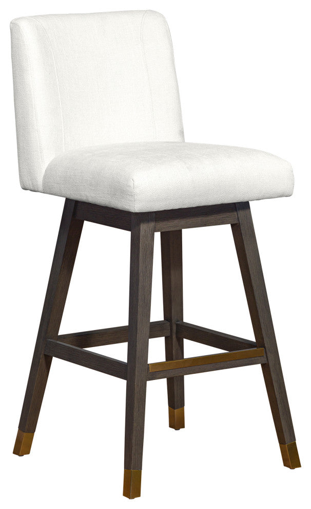 Basila Swivel Bar Stool in Grey Oak Wood Finish with Pearl Fabric