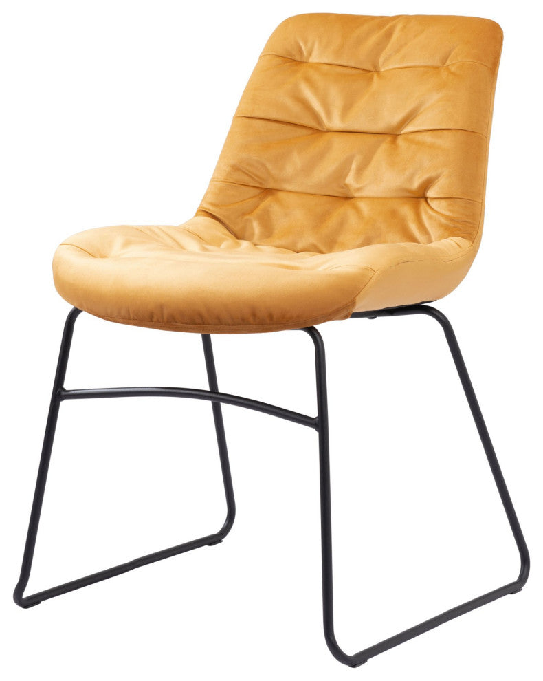 Dining Chair, Set of 2, Steel Metal, Fabric, Yellow, Black, Kitchen Cafe Bistro