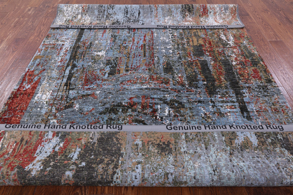 Bridge Design Modern Hand Knotted Wool and Silk Rug 6' 2" X 9' 2" Q6856