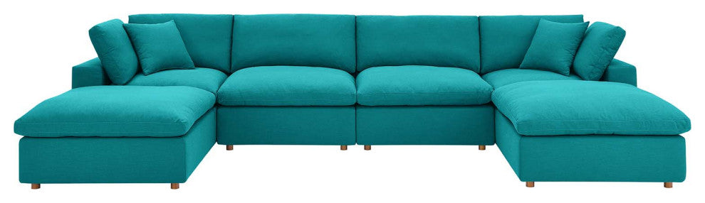 Commix Down Filled Overstuffed 6 Piece Sectional Sofa Set Teal