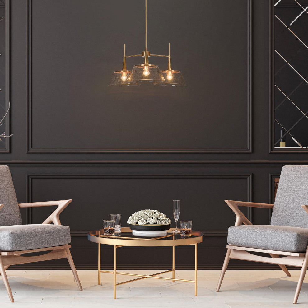 LNC 3-Light Polished Gold with Seedy Glass Linear Modern/Contemporary Chandelier