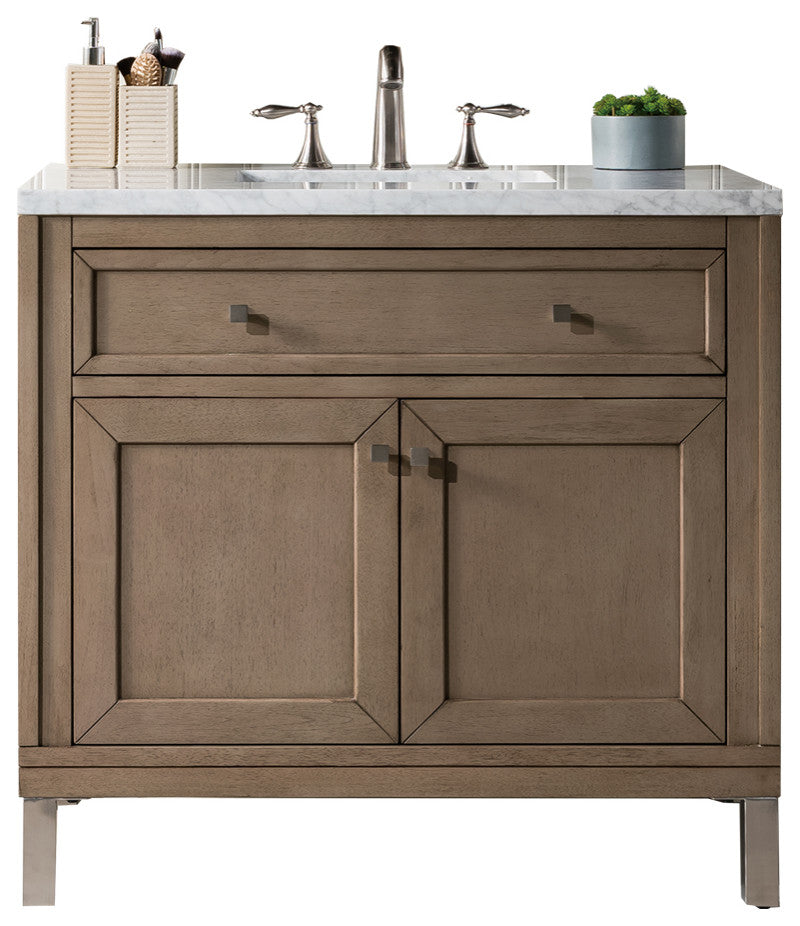 James Martin 305-V36-WWW-3CAR Chicago 36" Vanity with Carrara Marble Top