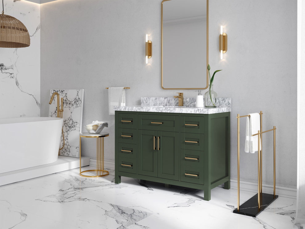 Cambridge 48 Single Sink Bath Vanity in Pewter Green 2" Carrara Marble