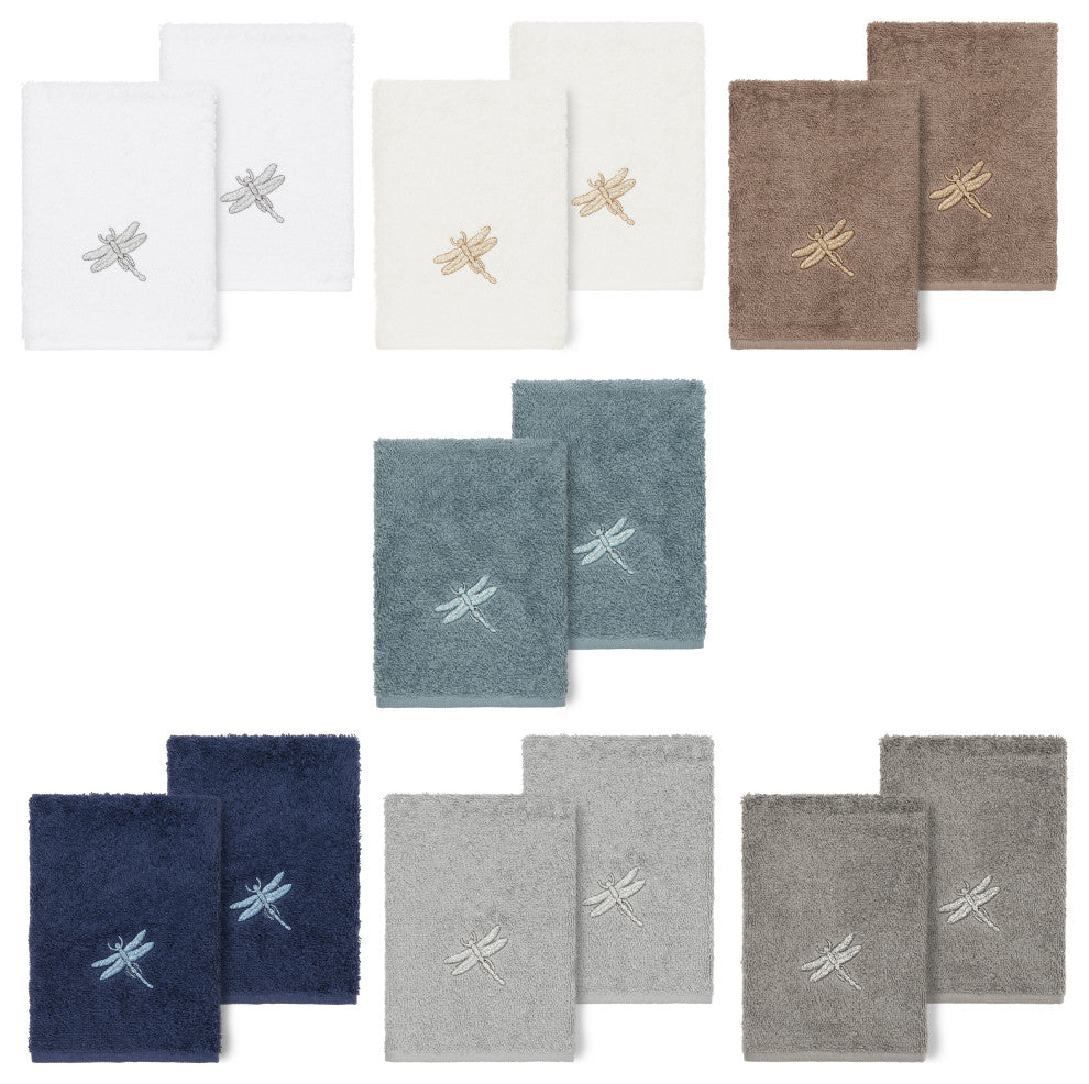 Linum Home Turkish Cotton Braelyn 2-Piece Embellished Washcloth Set, Light Gray