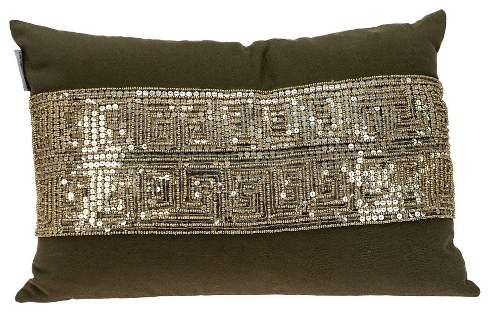Glam Olive With Gold Sequins Lumbar Throw Pillow