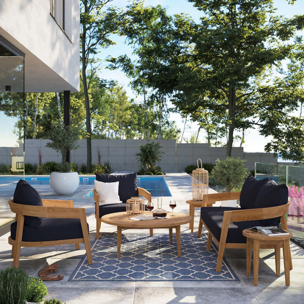 Brisbane 6-Piece Teak Wood Outdoor Patio Outdoor Patio Set, Natural Navy