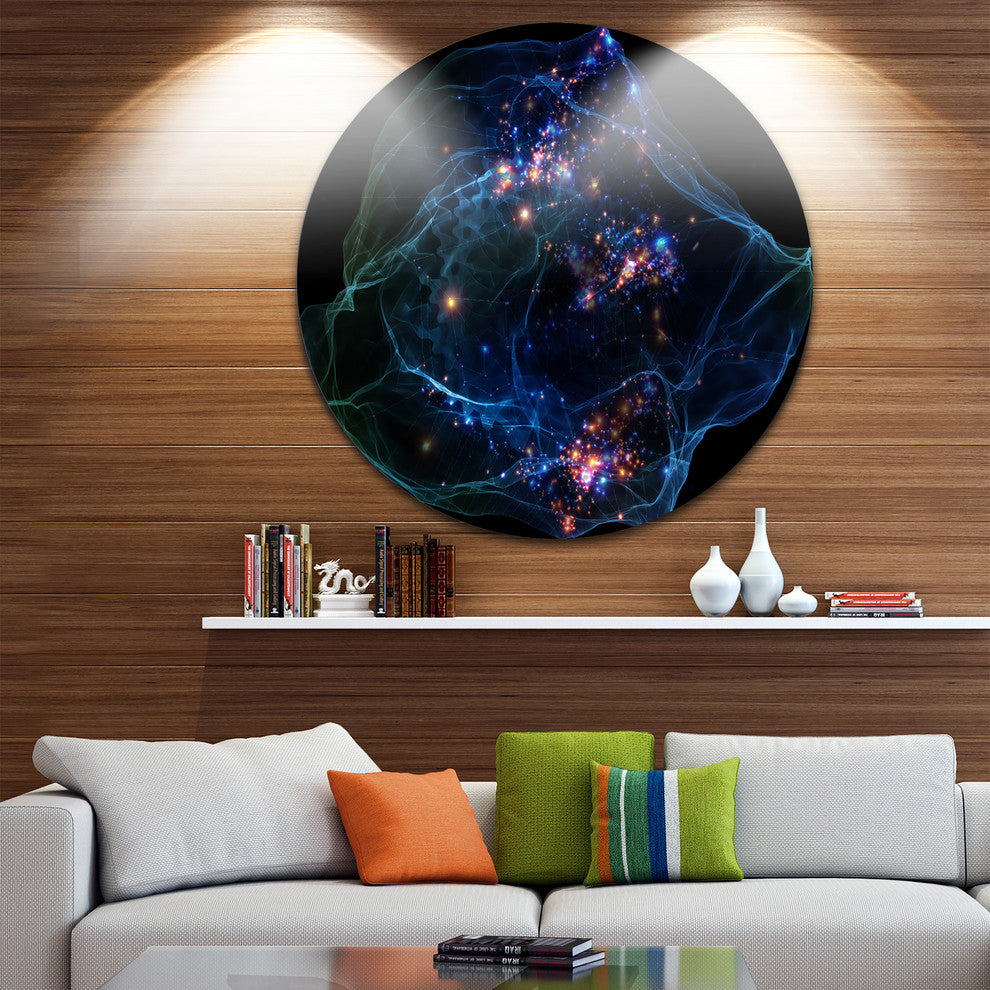 Blue Lights Of Network, Abstract Digital Art Round Wall Art, 11"