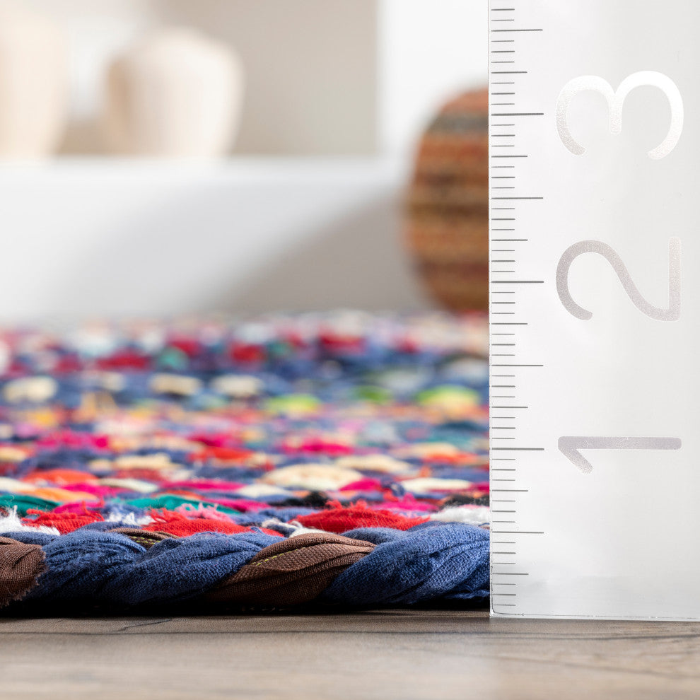 nuLOOM Braided Cotton Tammara Bohemian Striped Area Rug, Blue, 2'6"x6'