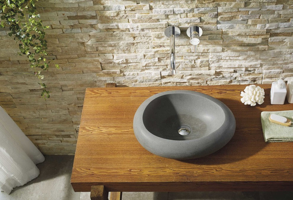 Virtu USA Athena Natural Stone Bathroom Vessel Sink, Andesite Granite