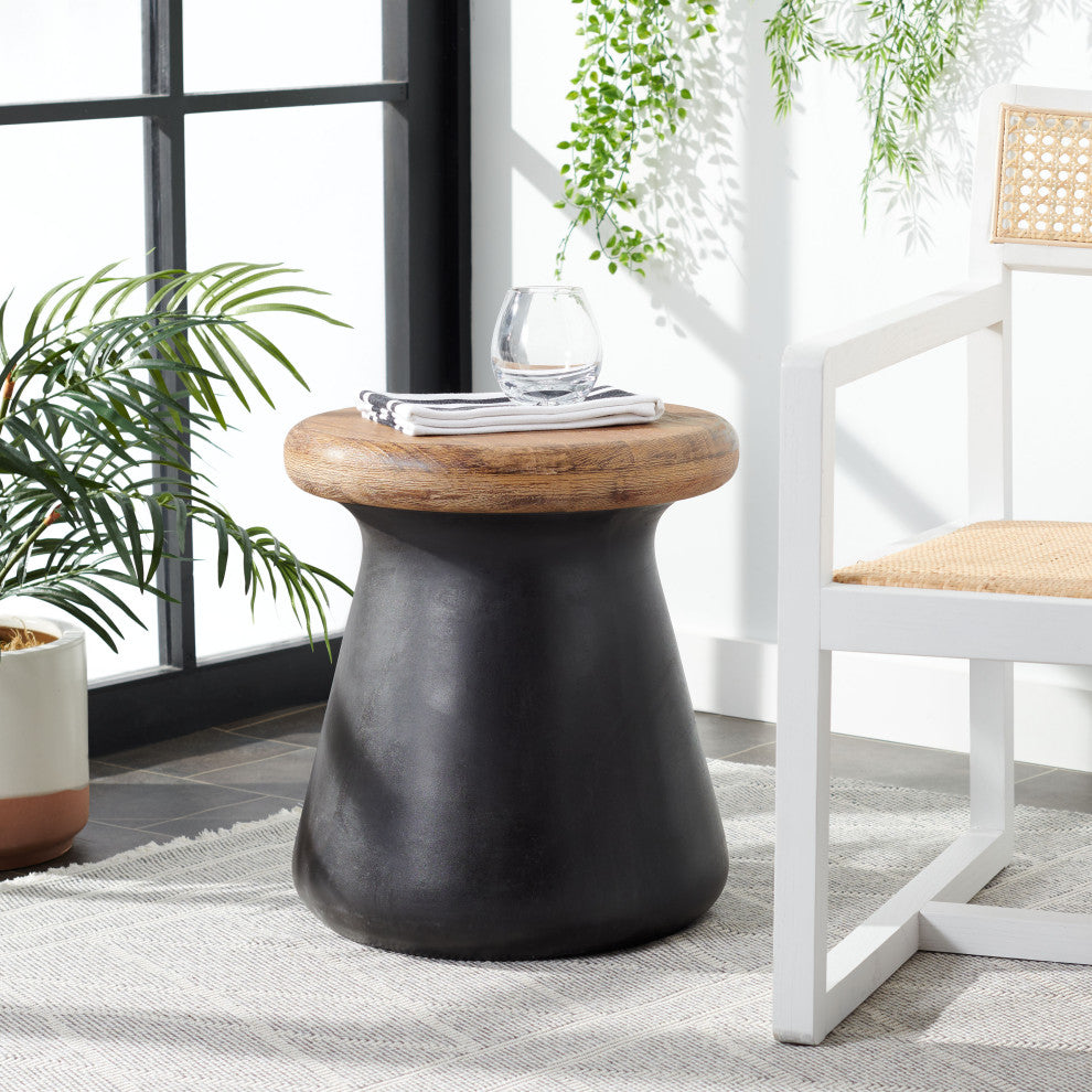 Safavieh Button Concrete Accent Stool, Black