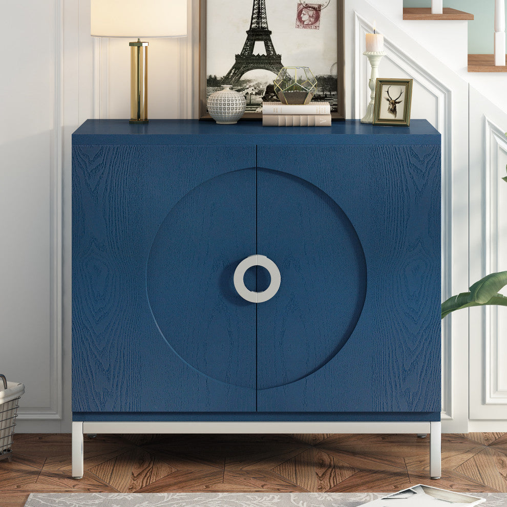 TATEUS 34" Accent Cabinet-Simple Storage Cabinet With Solid Wood Veneer, Navy
