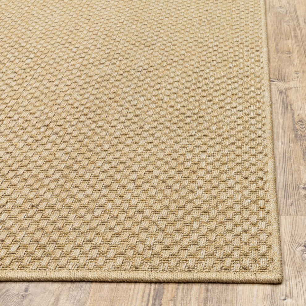 7"x10" Solid Sand Beige Indoor Outdoor Area Rug