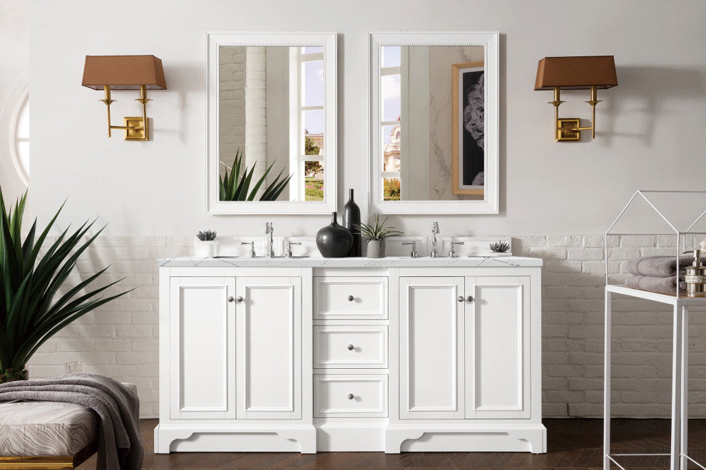 James Martin 825-V72-BW-3ENC 72" Double Vanity Bright White w/ 3 CM Quartz Top