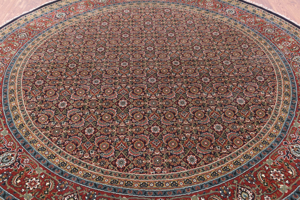 9' Round Persian Hill Herati Handmade Wool Rug - Q13173