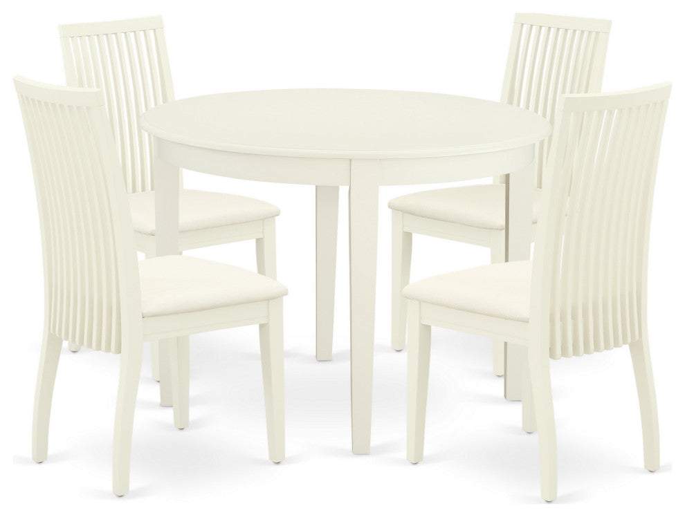 5Pc Dining Set Includes Round Dinette Table And Four Seat Dining Chairs, White