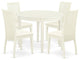 5Pc Dining Set Includes Round Dinette Table And Four Seat Dining Chairs, White