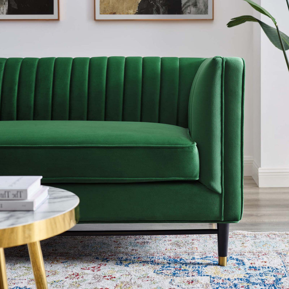 Loveseat Sofa, Velvet, Green, Modern, Living Lounge Room Hotel Lobby Hospitality
