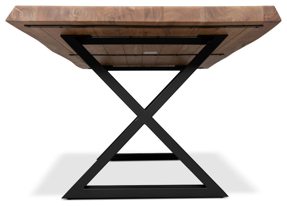 Brooks Dining Table, X-Base, 40"x79", Teak Top, Black Base
