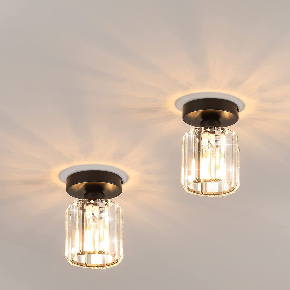 2 Pack Crystal Ceiling Light Black Semi Flush Mount Ceiling Lamp